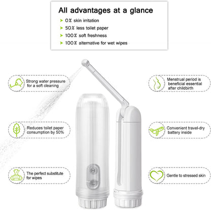 Portable Bidet - Mini Foldable Handheld Personal Travel Bidet with 2 Pressure Options Electric Sprayer Toilet for Personal Hygiene Cleaning/Soothing Postpartum Care/Perineal & Hemmoroid Treatment